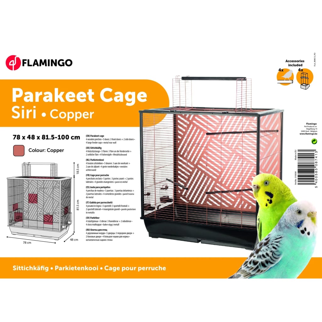 FLAMINGO Budgie Cage Siri 78x48x81.5-100 cm Copper