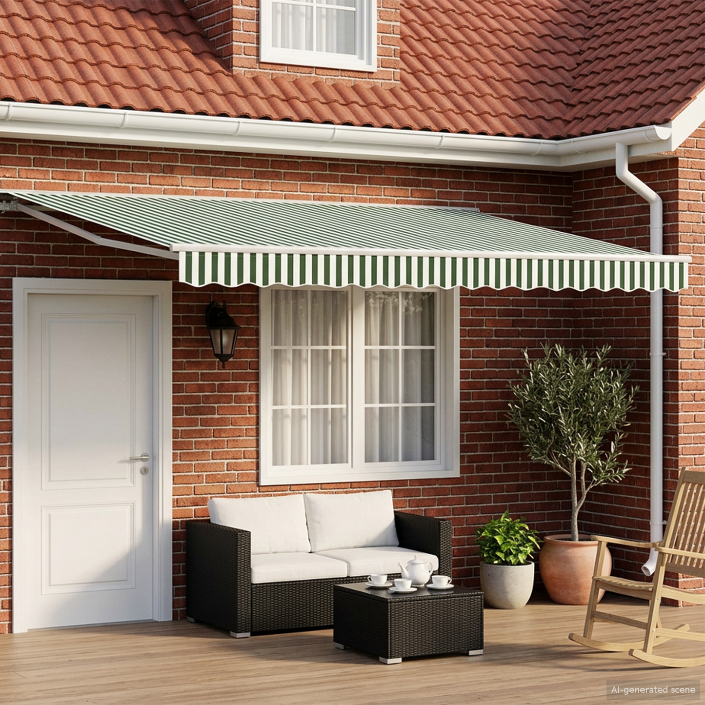 Manual Awning Frame with LEDs Green and White 5 x 3.5 m