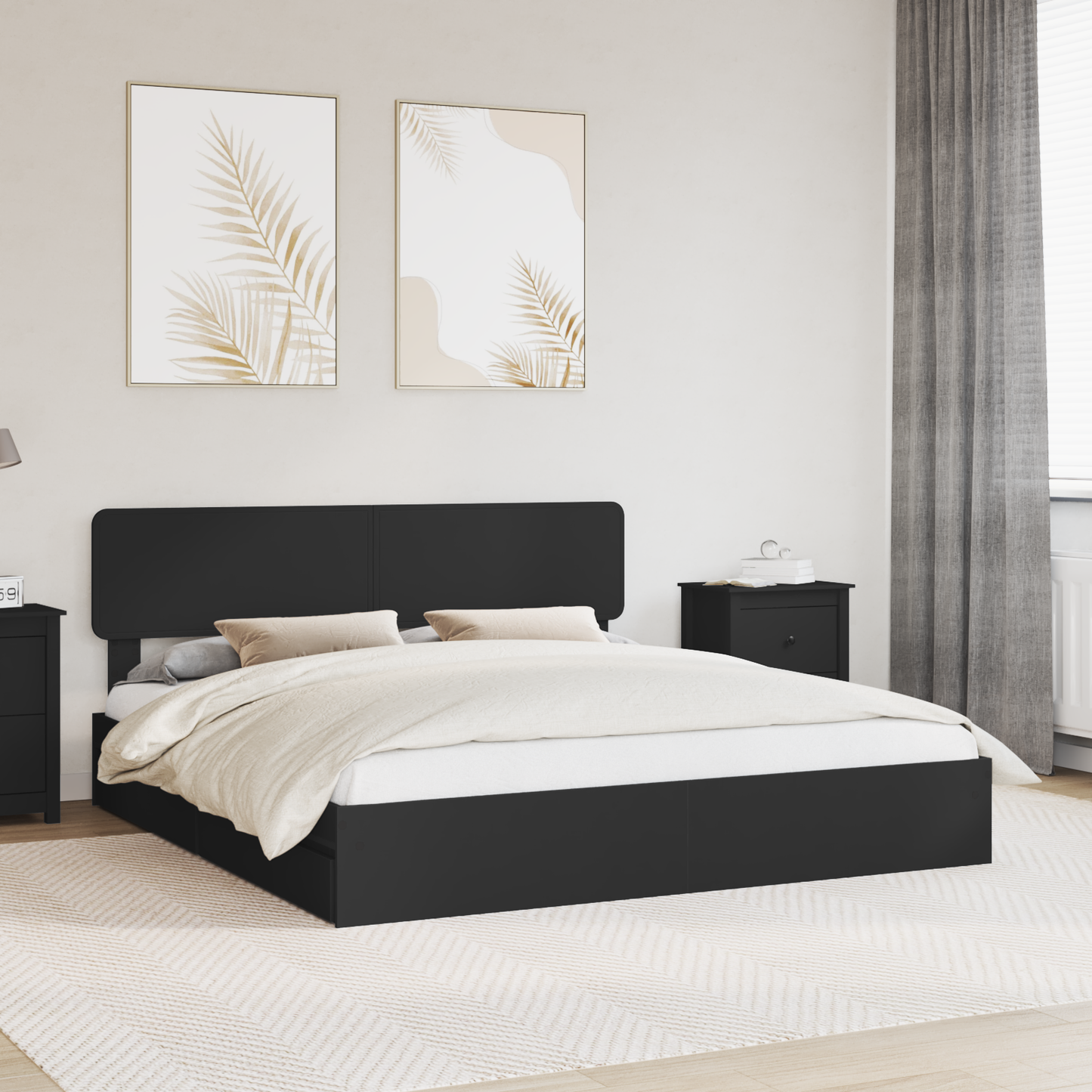 Storage Bed with Headboard Black 200 x 200 cm Engineered Wood