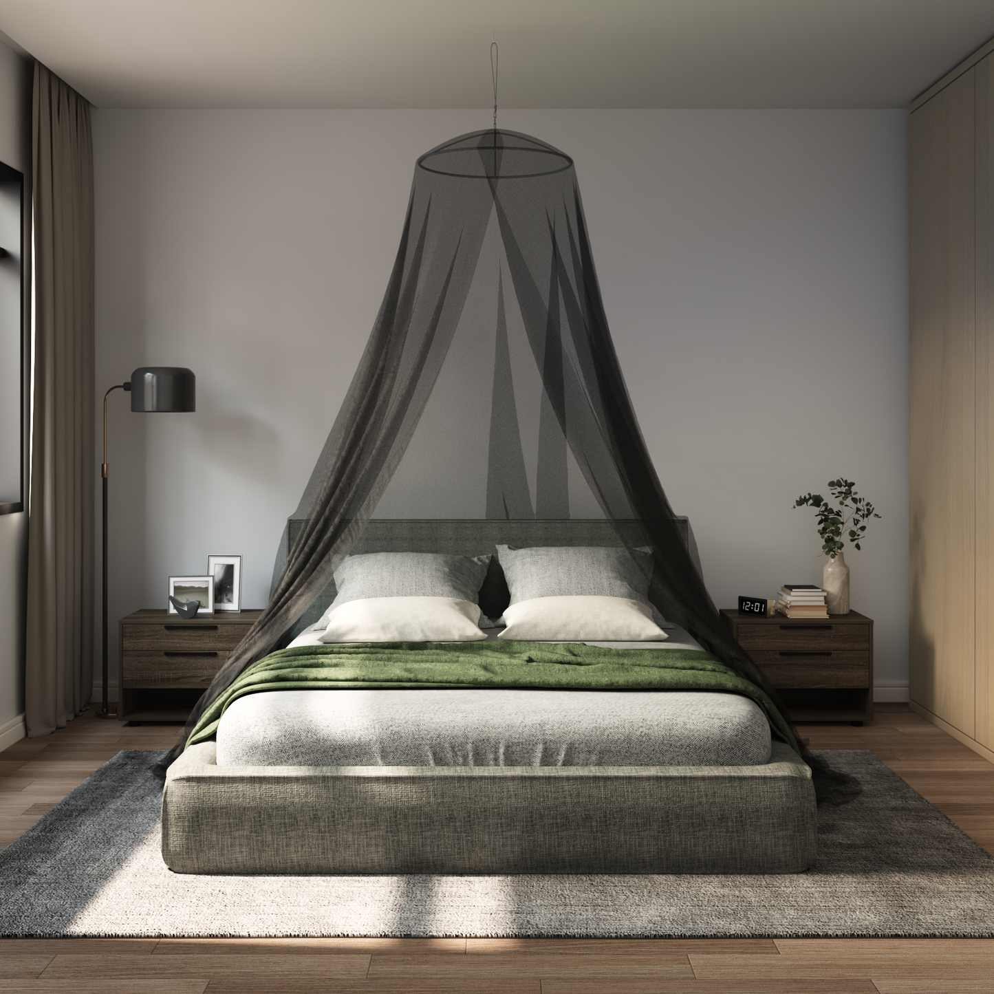 Mosquito Net for Bed 3 pcs 156 mesh Black ⌀56 x 220 cm