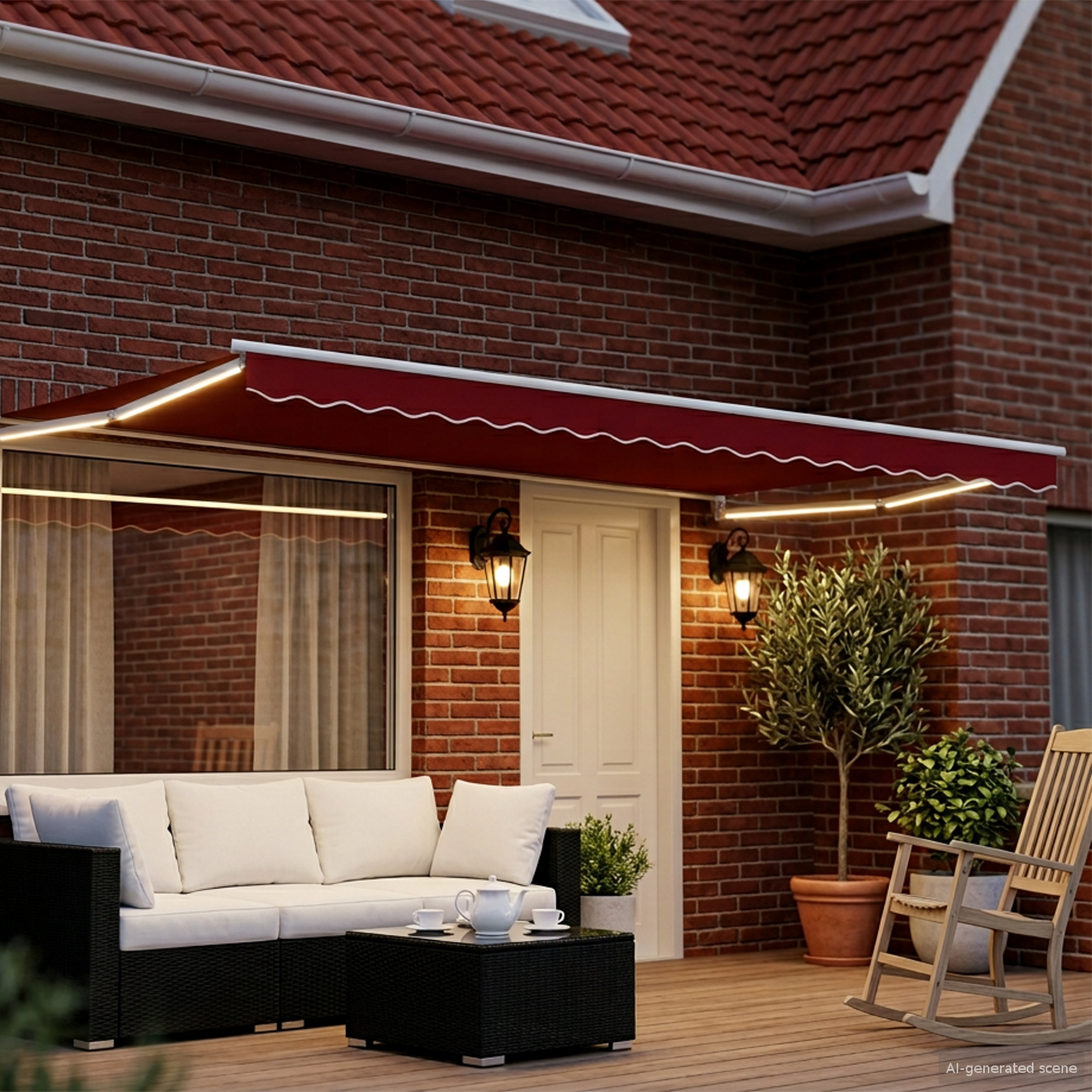 Manual Retractable Awning with LEDs Red and White 4 x 3 m