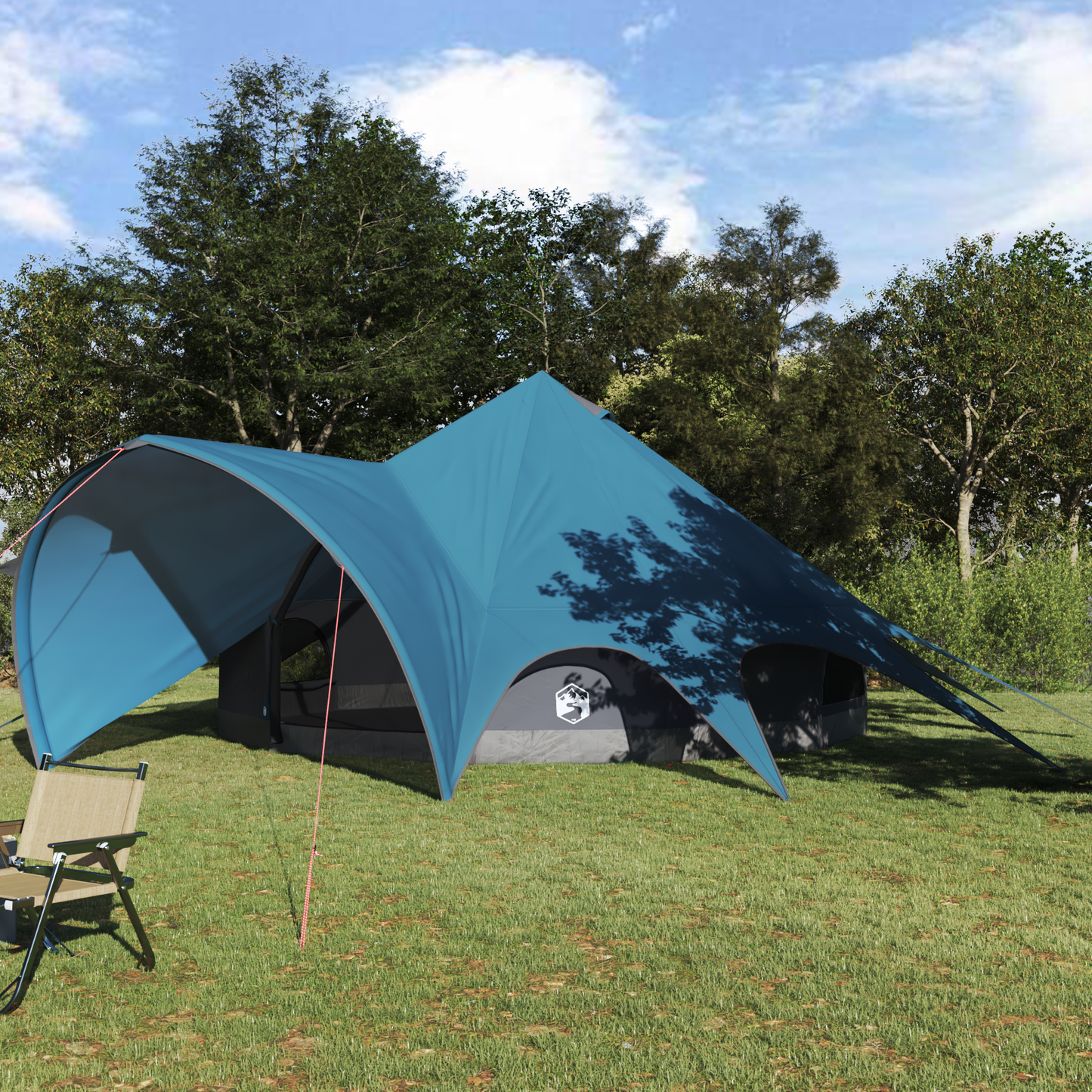 Teepee Tent 7-Person with Roof Blue and Grey 600 x 600 x 347 cm