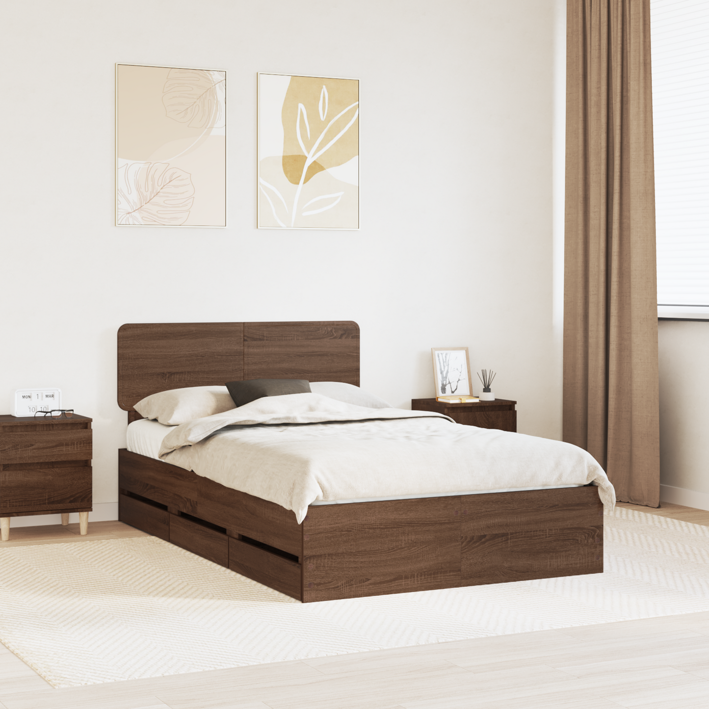 Bed Frame with Drawer Brown Oak 135 x 190 cm Engineered Wood