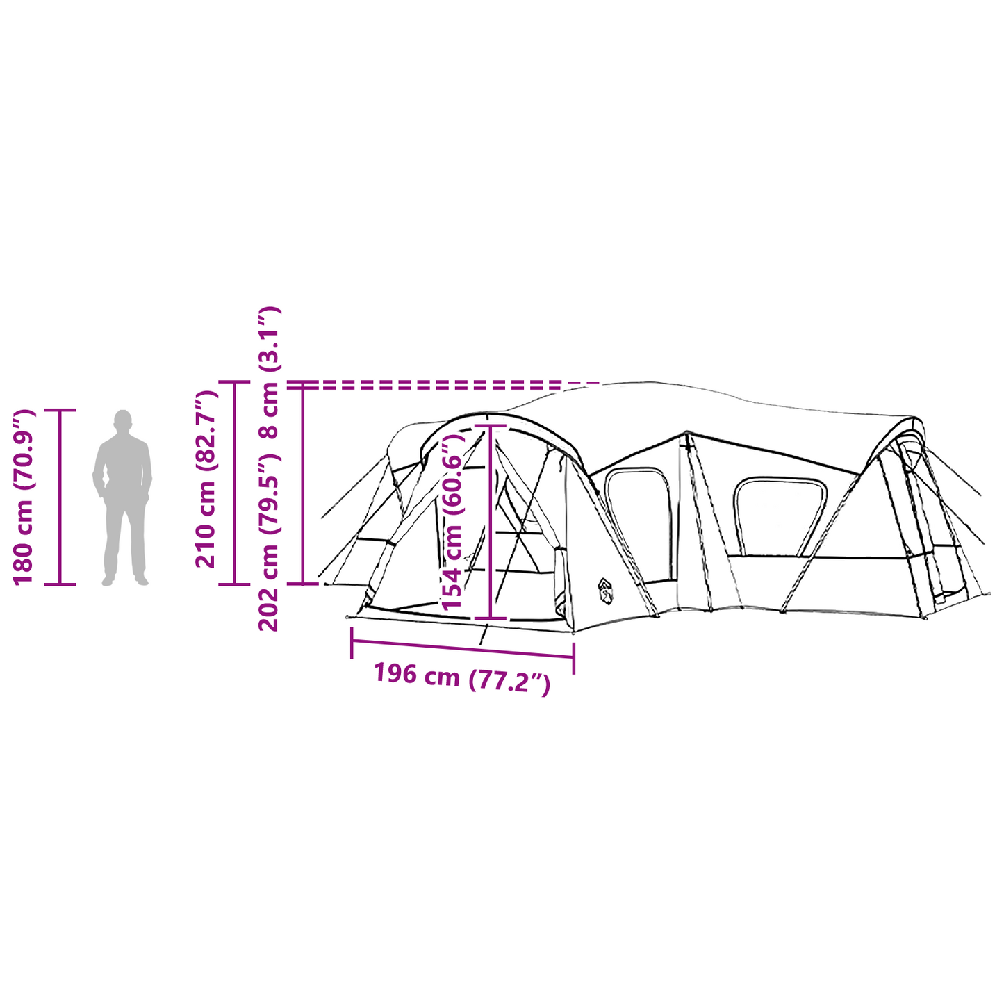 Family Tent Grey and Orange 610 x 610 x 210 cm