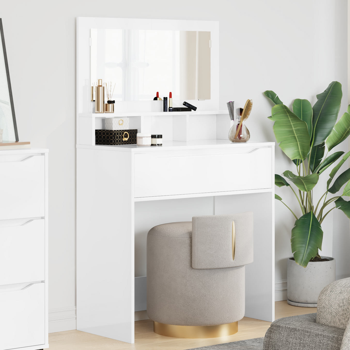 Bedroom Dressing Tables High Gloss White 80 x 39.6 x 135 cm