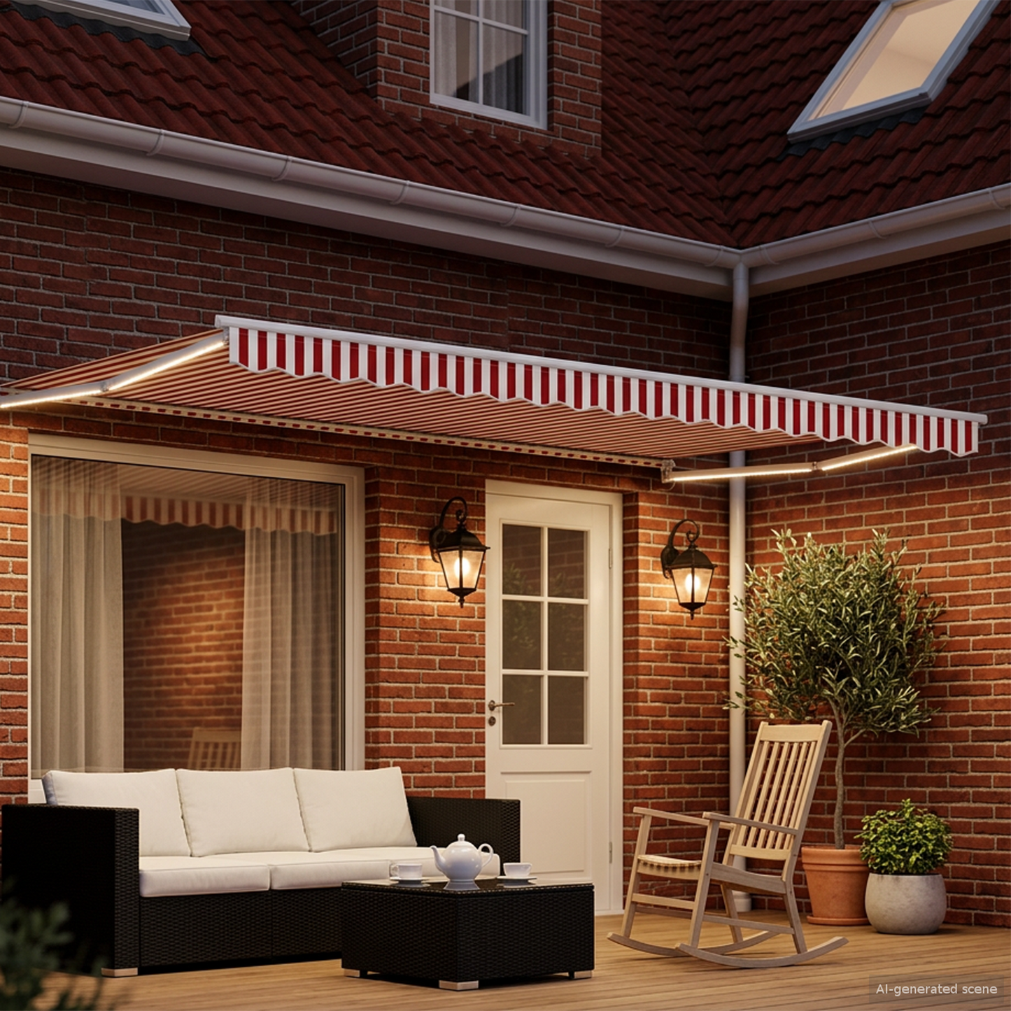 Manual Retractable Awning with LEDs Red and White 5 x 3 m
