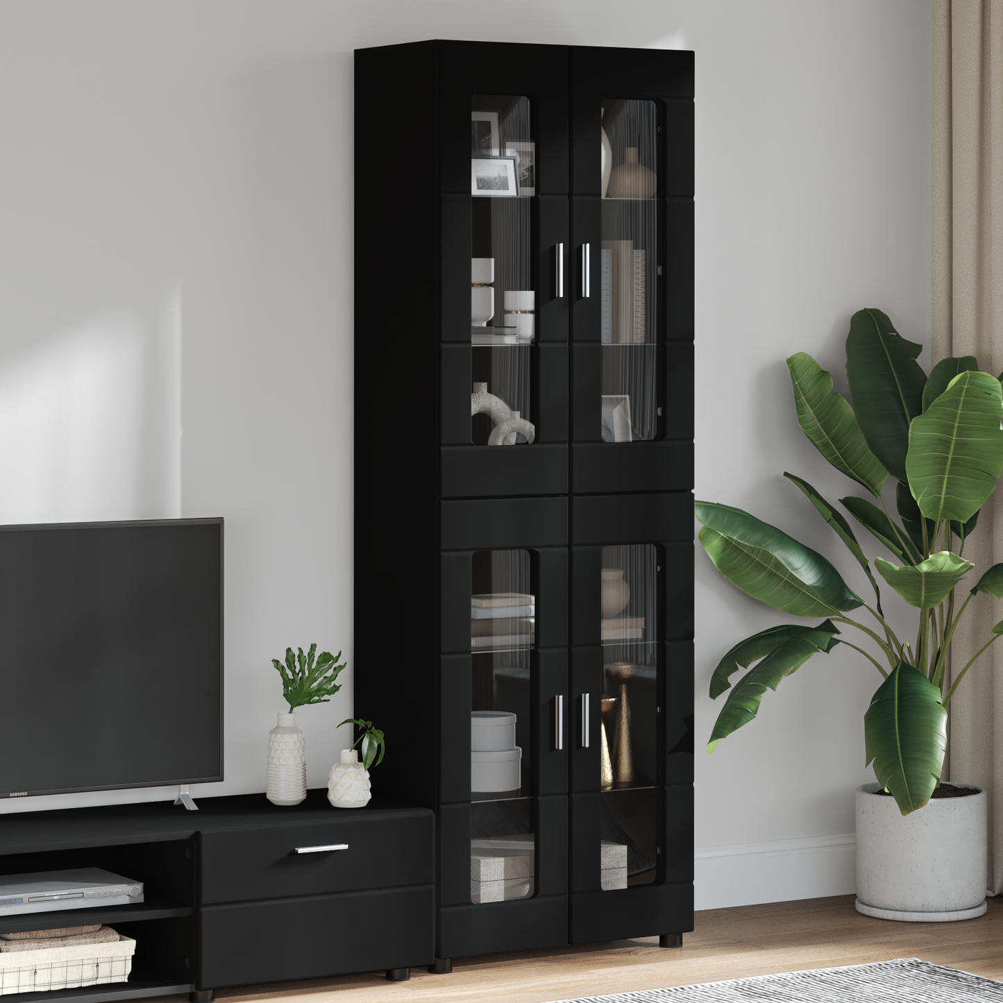 Highboard FLORIN Black 60 x 35 x 182 cm Engineered Wood