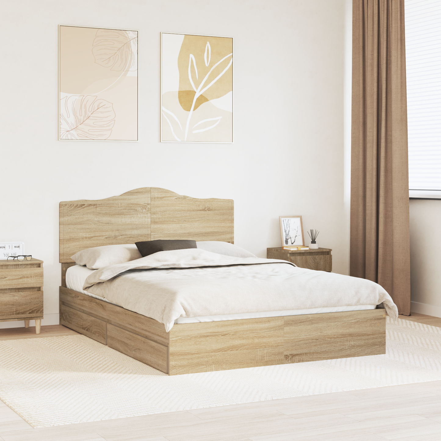 Storage Bed with Drawer Sonoma Oak 150 x 200 cm Engineered Wood