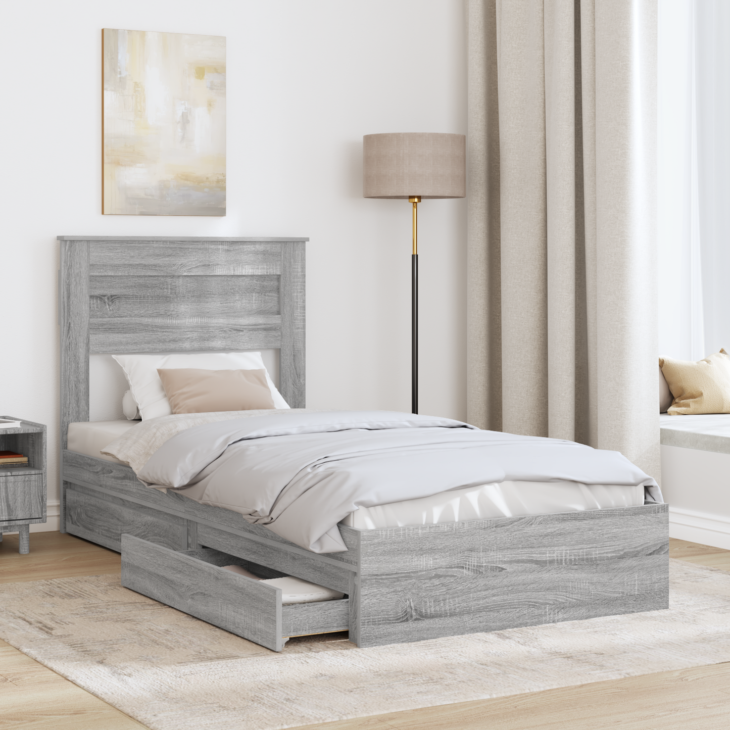 Storage Bed with Drawer Grey Sonoma 90 x 200 cm Engineered Wood