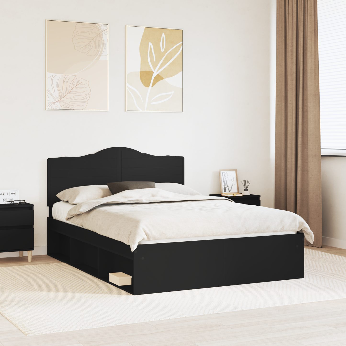 Bed Frame with Headboard Black 160 x 200 cm Solid Pine Wood