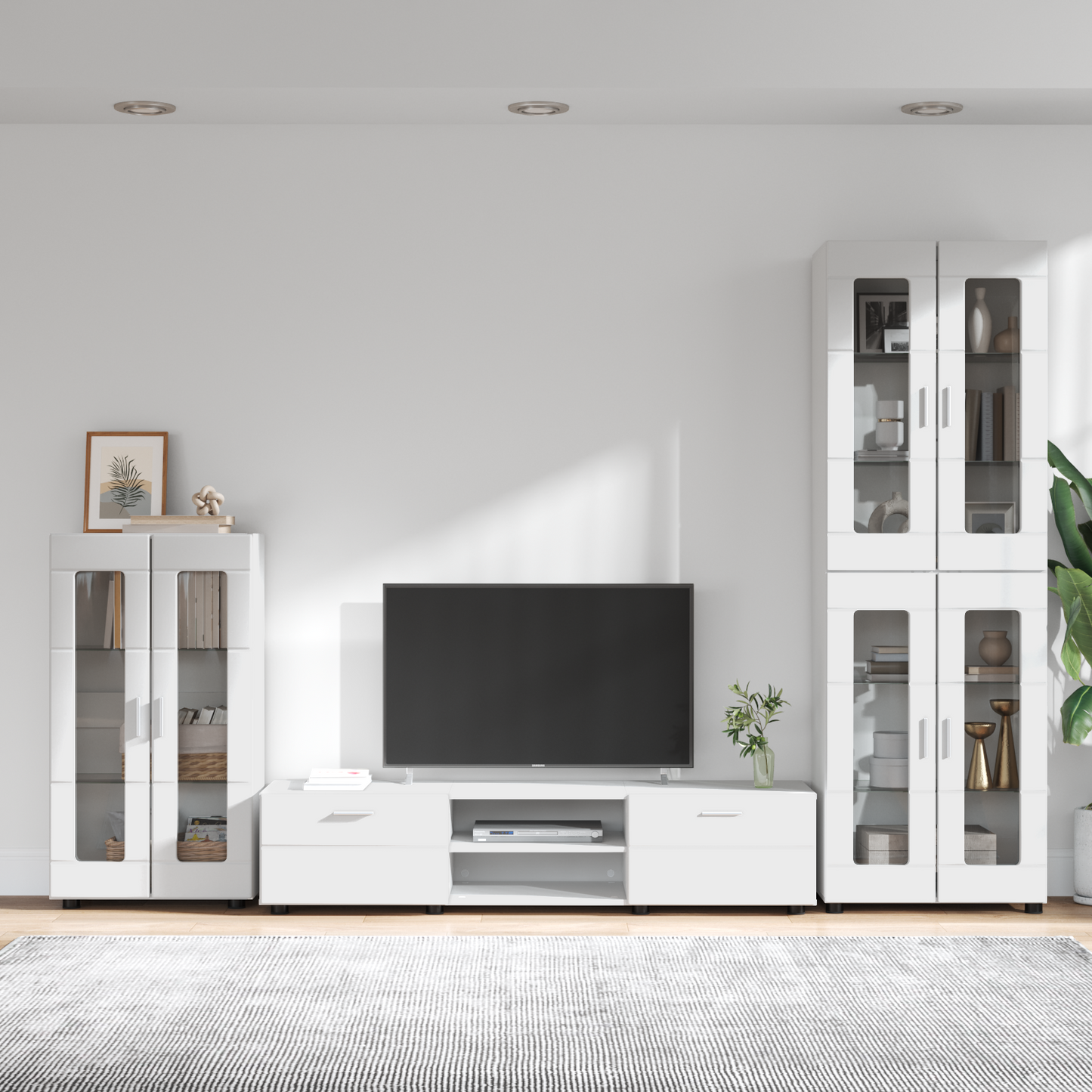 TV Cabinet Set with Drawer FLORIN 3 pcs White Engineered Wood
