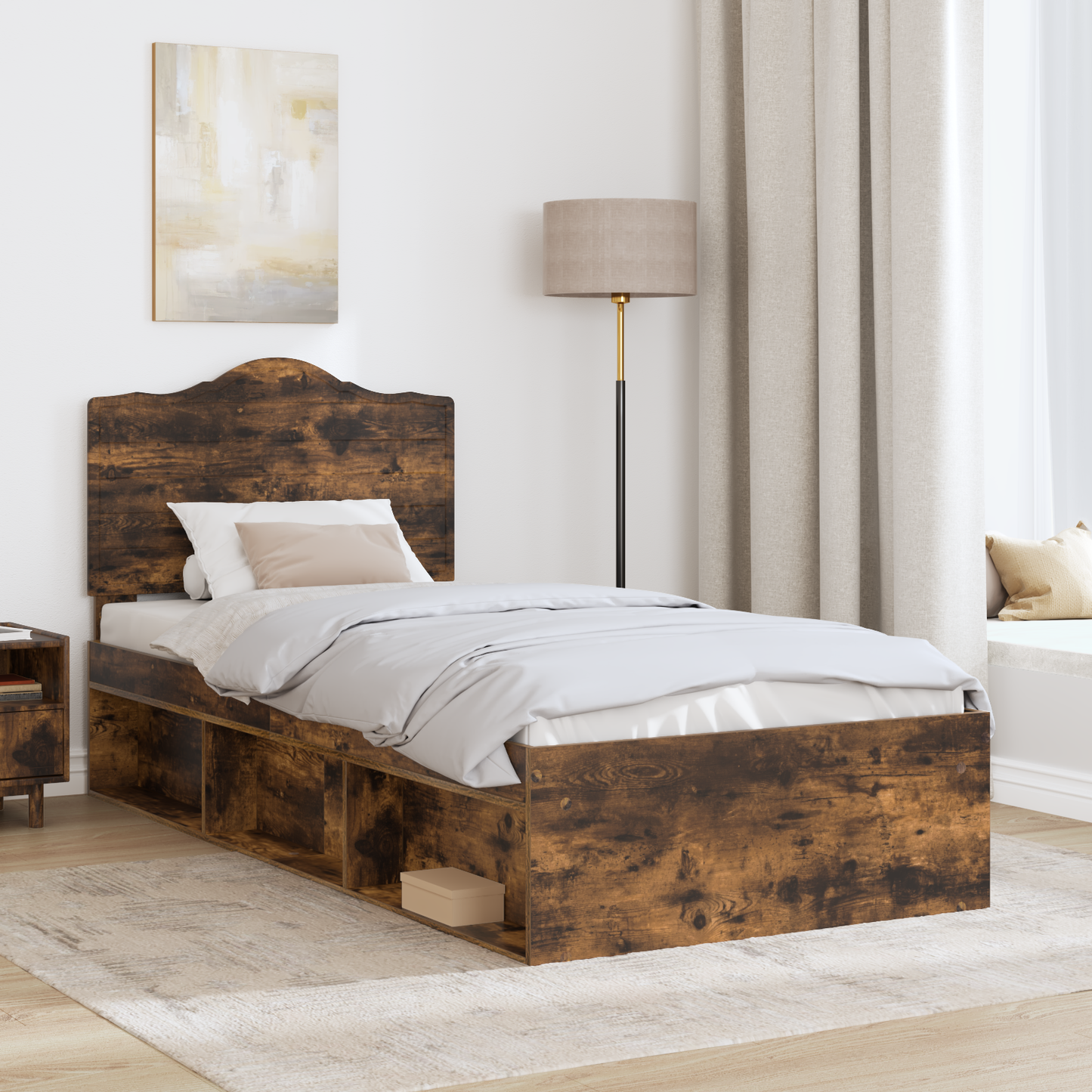 Bed Frame Smoked Oak 100 x 200 cm Solid Pine Wood