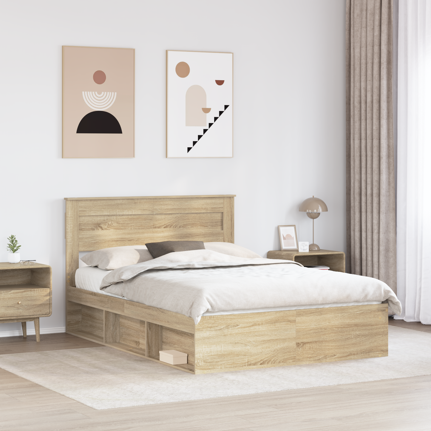 Bed Frame with Storage Sonoma Oak 150 x 200 cm Solid Pine Wood