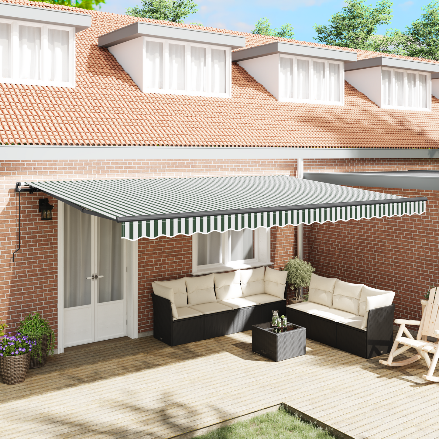 Retractable Awning Green and White 500 x 350 cm