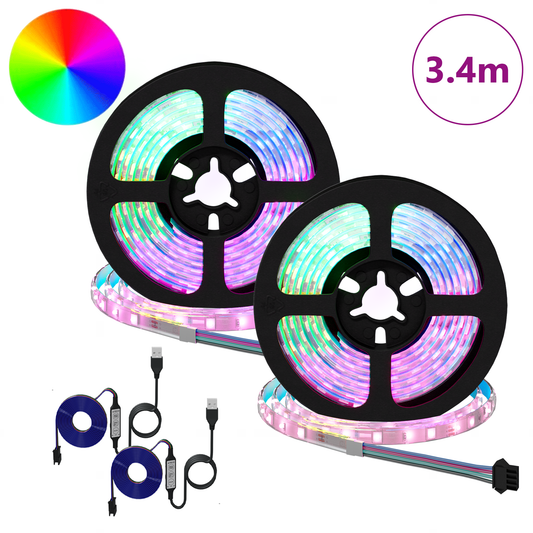 LED Strip 2 pcs Black and Transparent Copper and Plastic