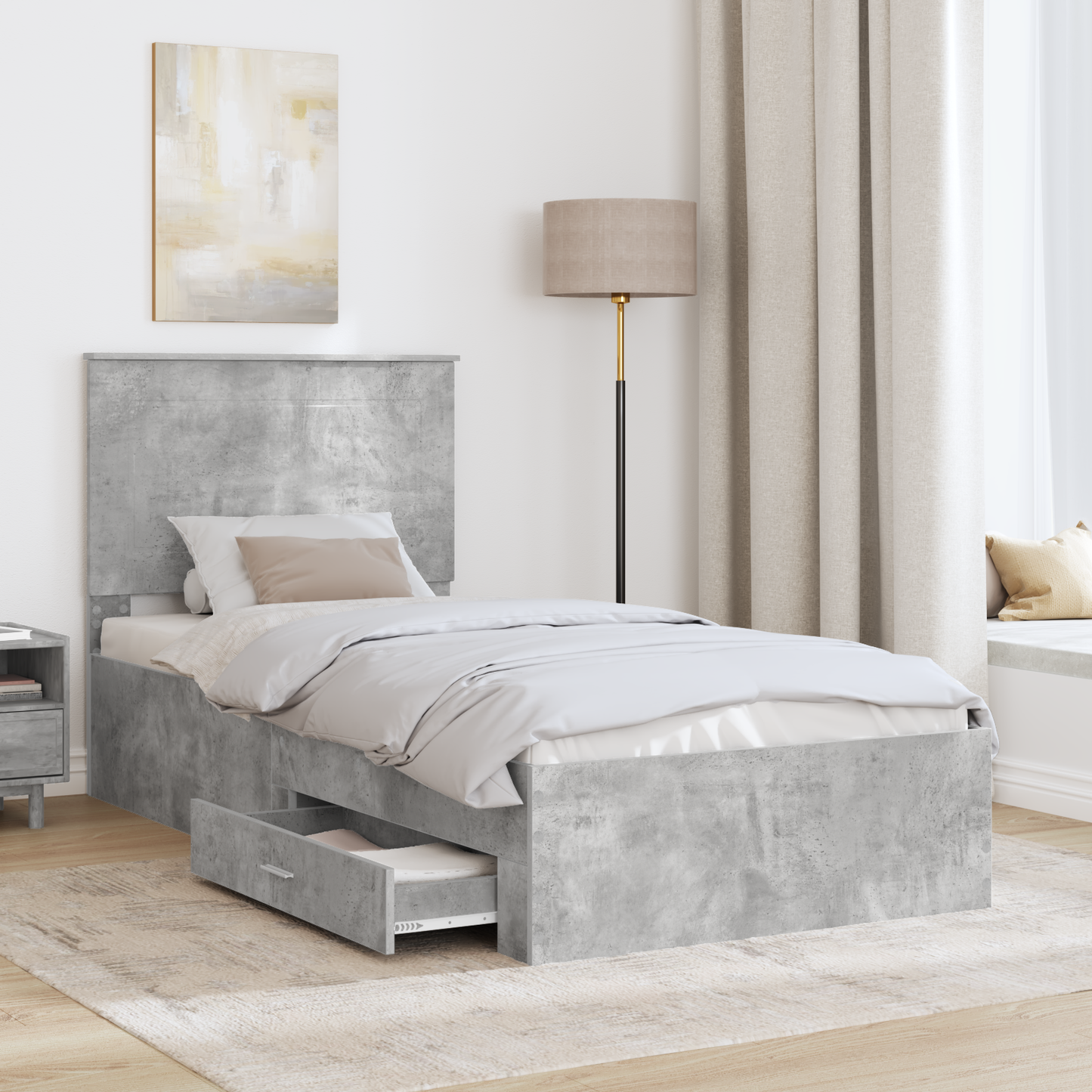 Bed Frame with Drawer Concrete Grey 90 x 200 cm Engineered Wood
