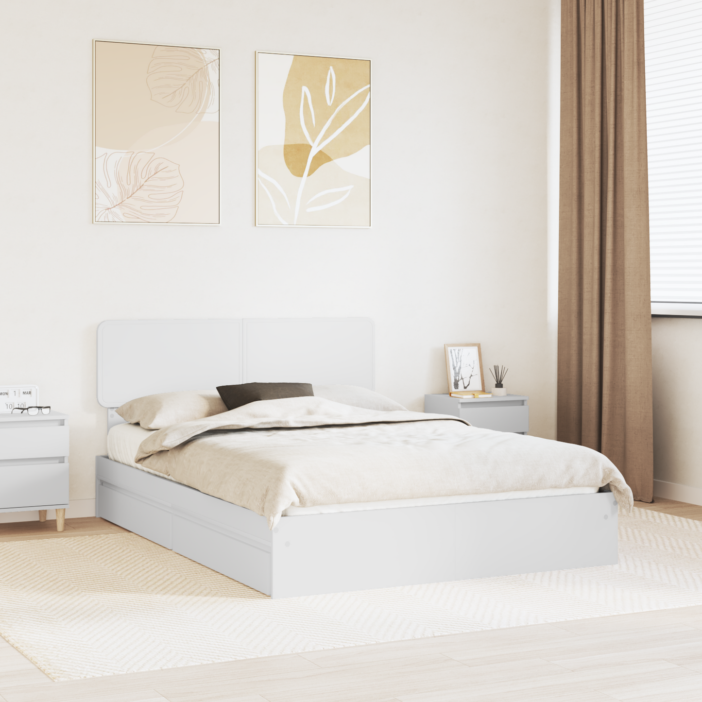 Storage Bed with Headboard White 140 x 200 cm Engineered Wood