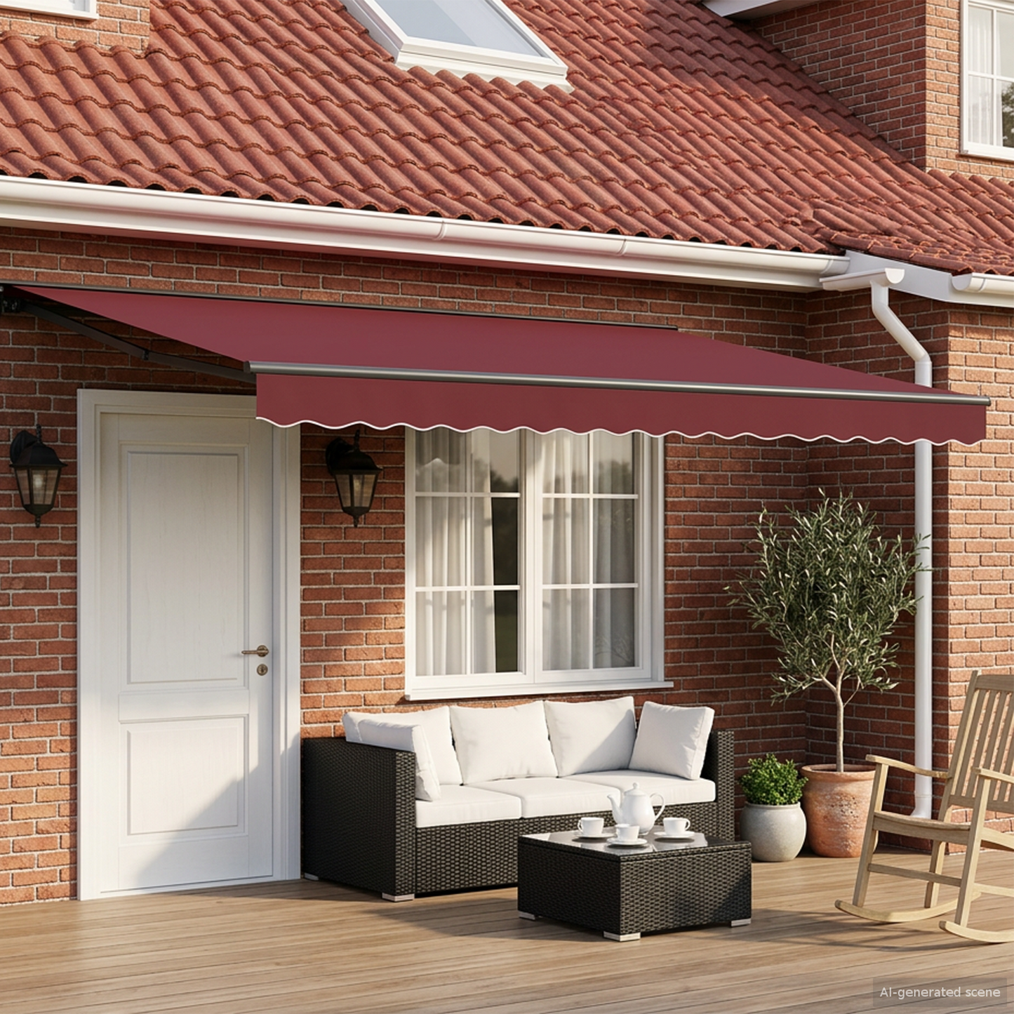 Manual Awning Frame with LEDs Burgundy and Anthracite 5 x 3 m