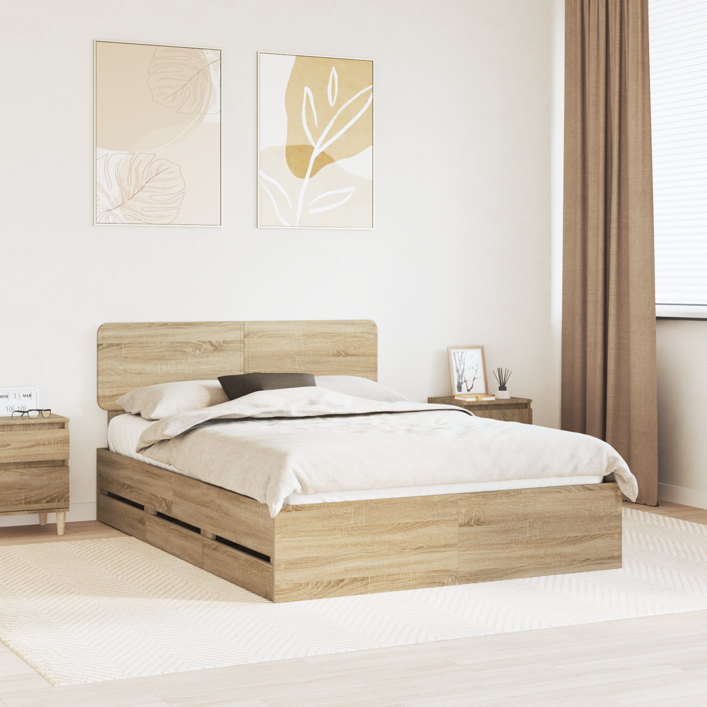 Bed Frame with Drawer Sonoma Oak 160 x 200 cm Engineered Wood