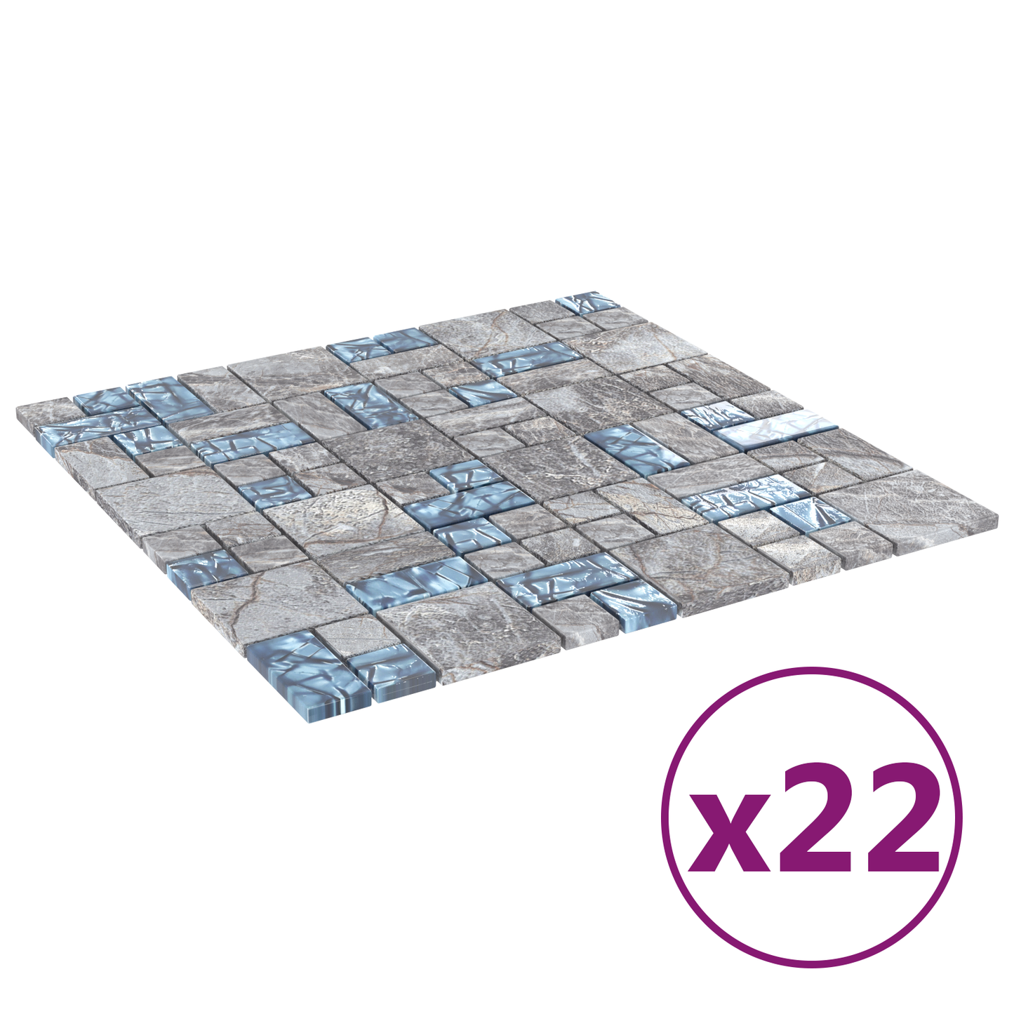 Mosaic Tile 22 pcs Grey and Blue 50 x 50 cm Glass