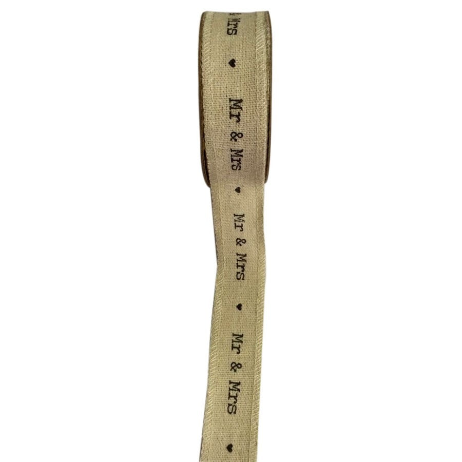 Mr &amp; Mrs Natural Ribbon 25mm