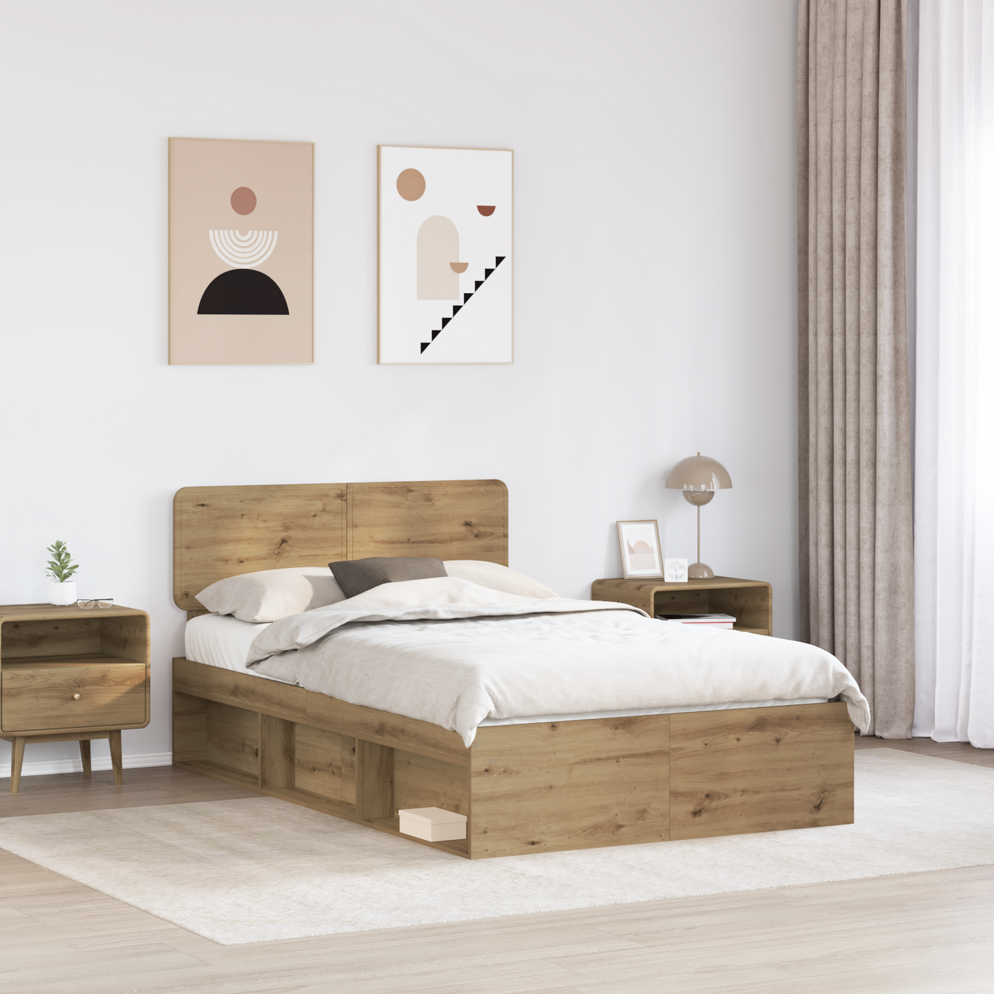 Bed Frame Artisian Oak 135 x 190 cm Solid Pine Wood