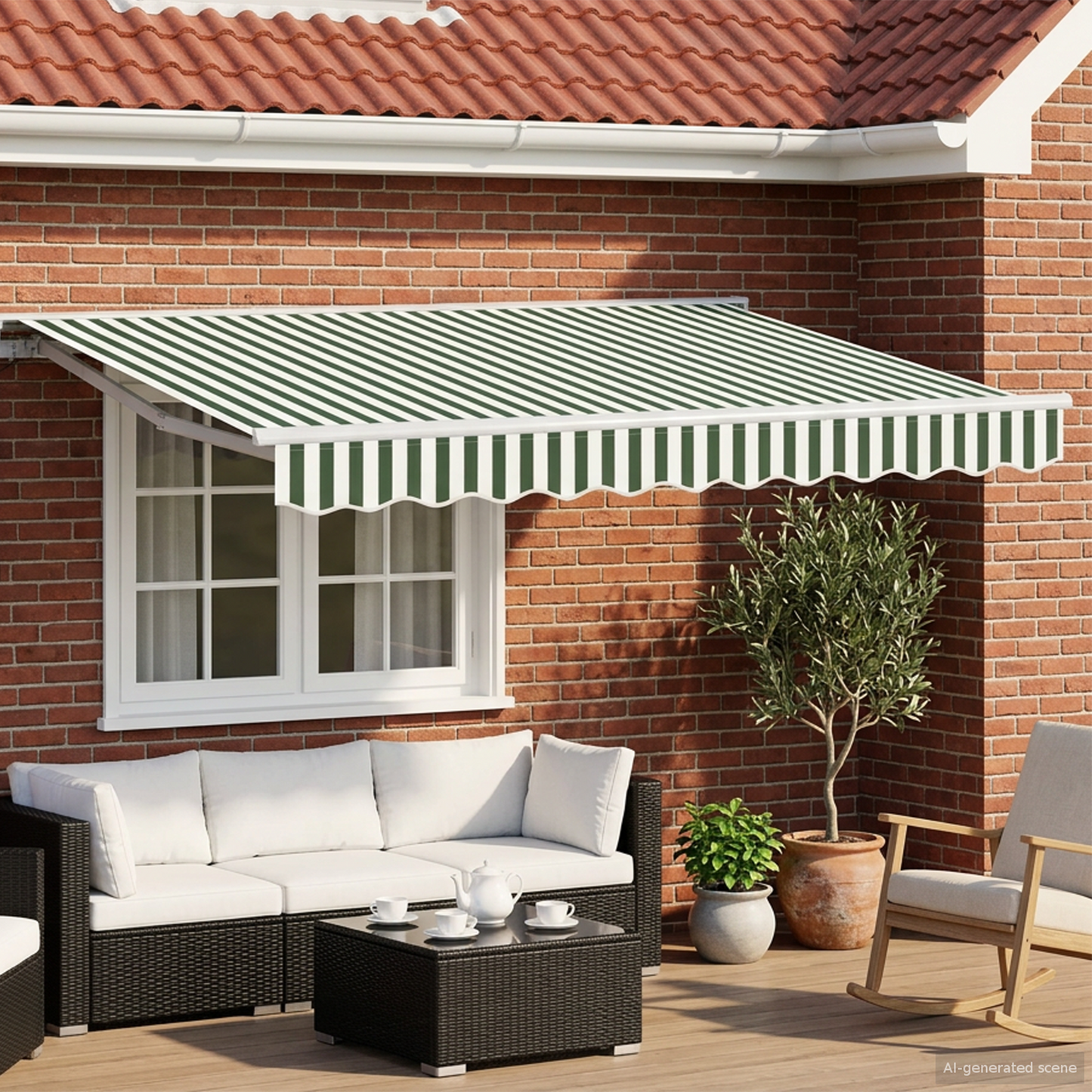 Manual Retractable Awning Green and White 3.5 x 2.5 m
