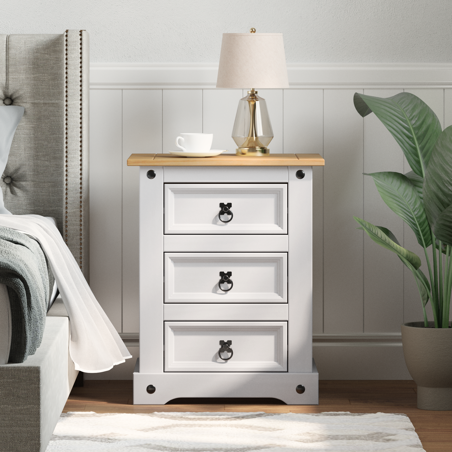 Bedside Table Corona White 53 x 39 x 66 cm Solid Pine Wood