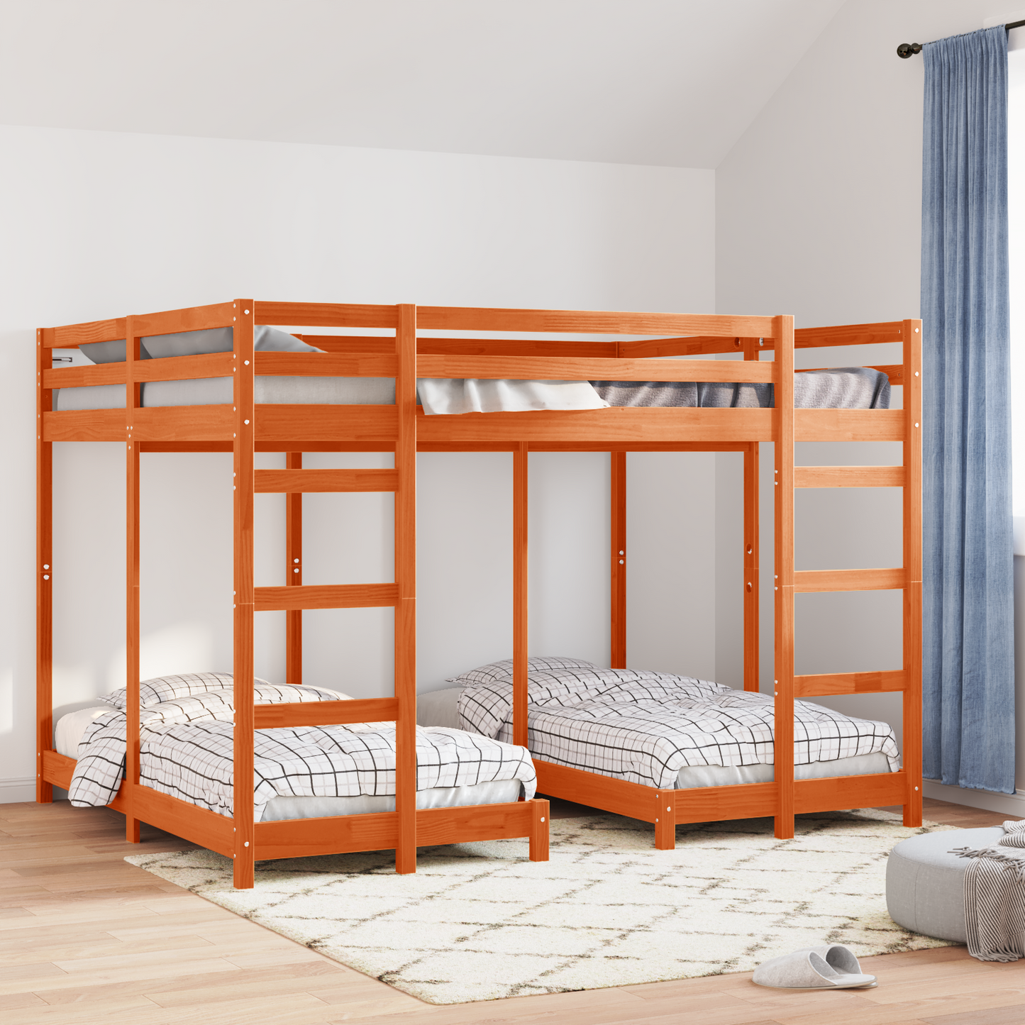 Triple Bunk Bed Frame Wax brown 160 x 200 cm Solid Pine Wood