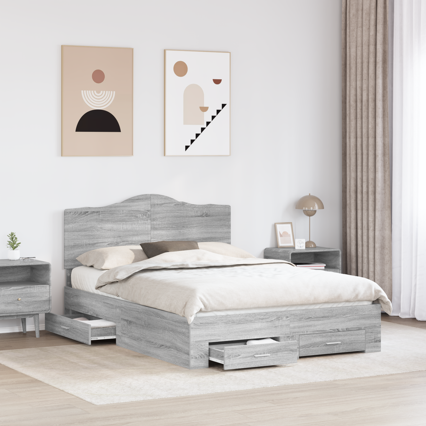 Bed Frame with Drawer Grey Sonoma 140 x 200 cm Engineered Wood