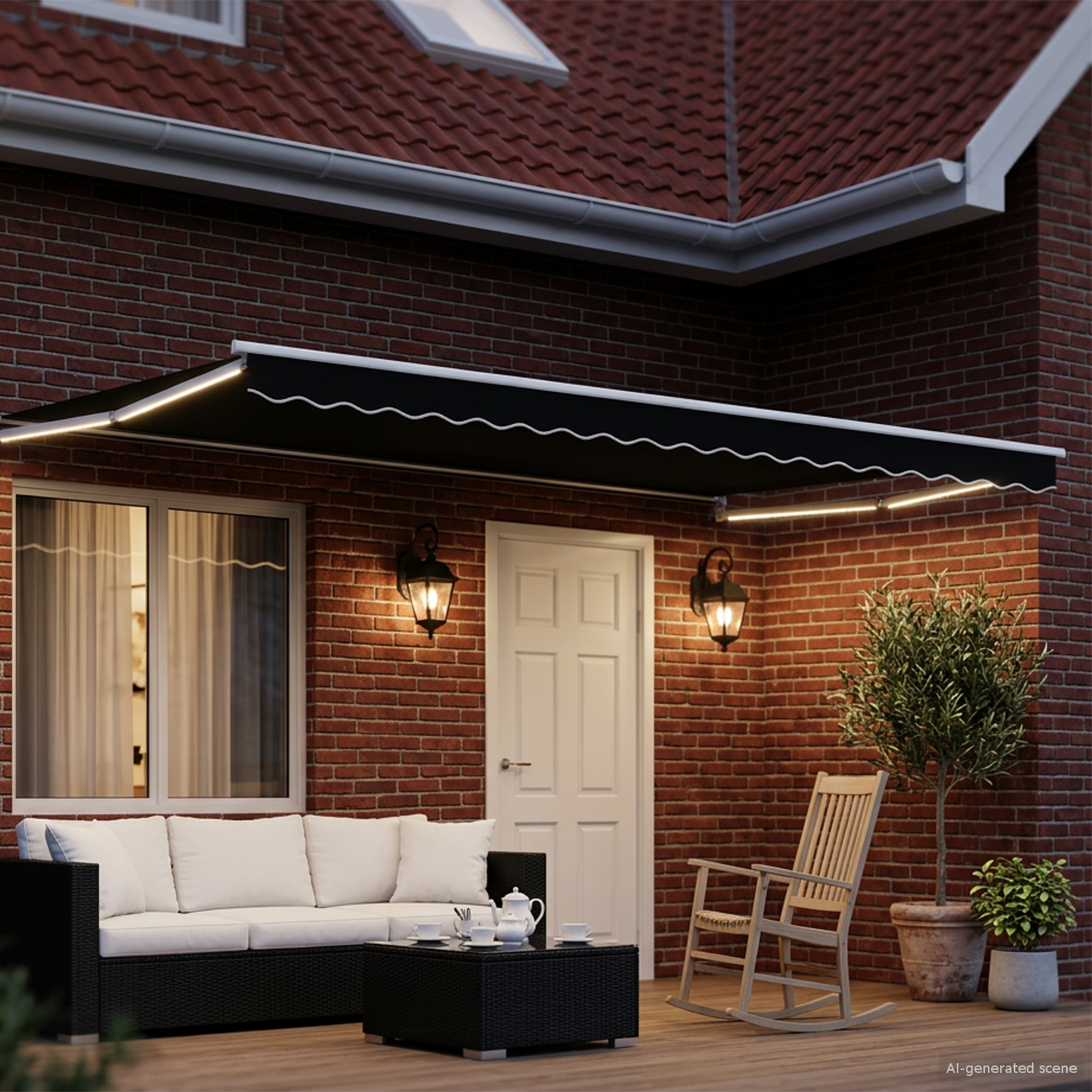 Manual Retractable Awning with LEDs Black and White 4 x 3 m