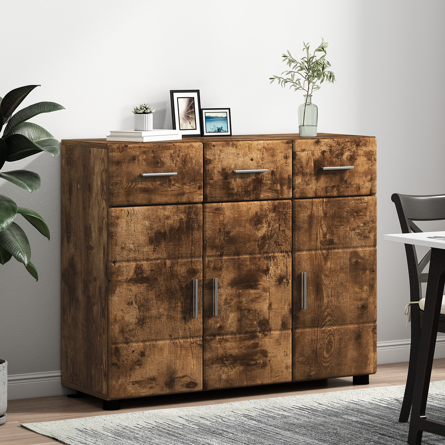 Sideboard FLORIN Smoked Oak 88.5 x 30.5 x 73 cm Engineered Wood