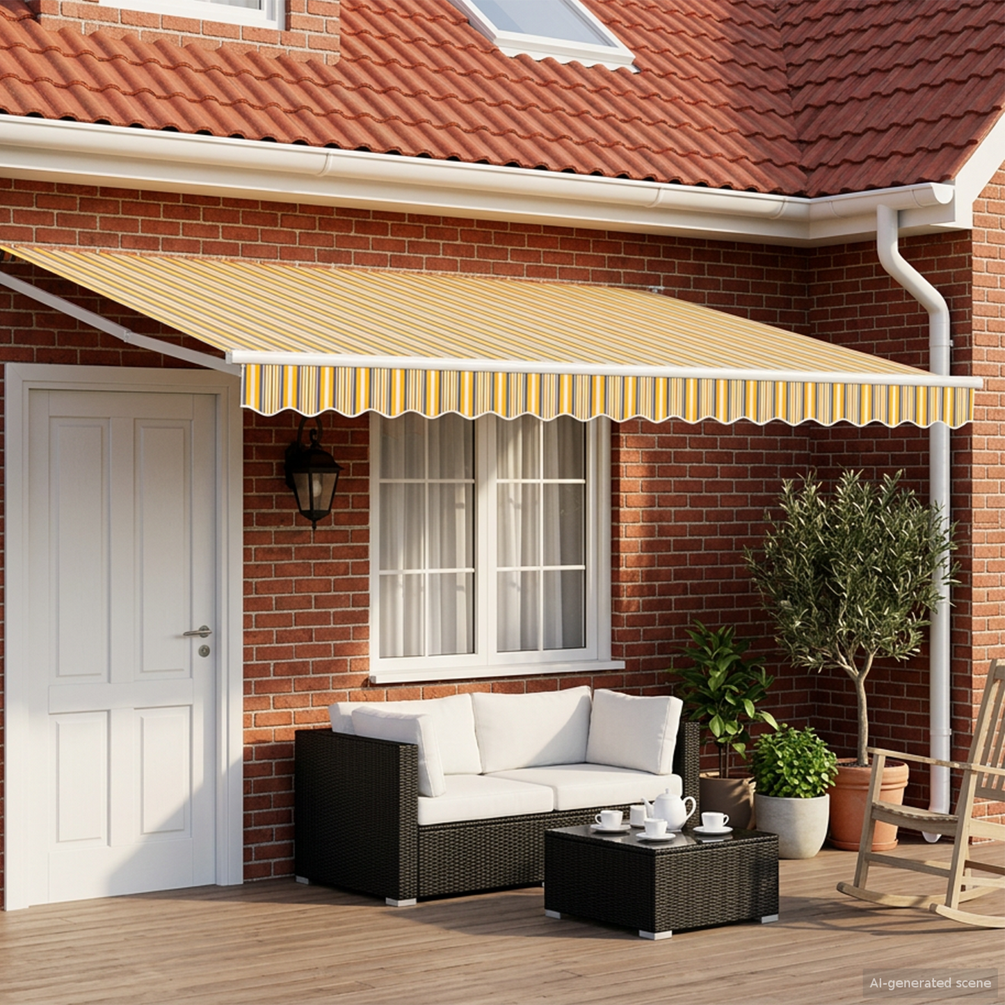 Electric Retractable Awning Yellow, Grey and White 4.5 x 3 m