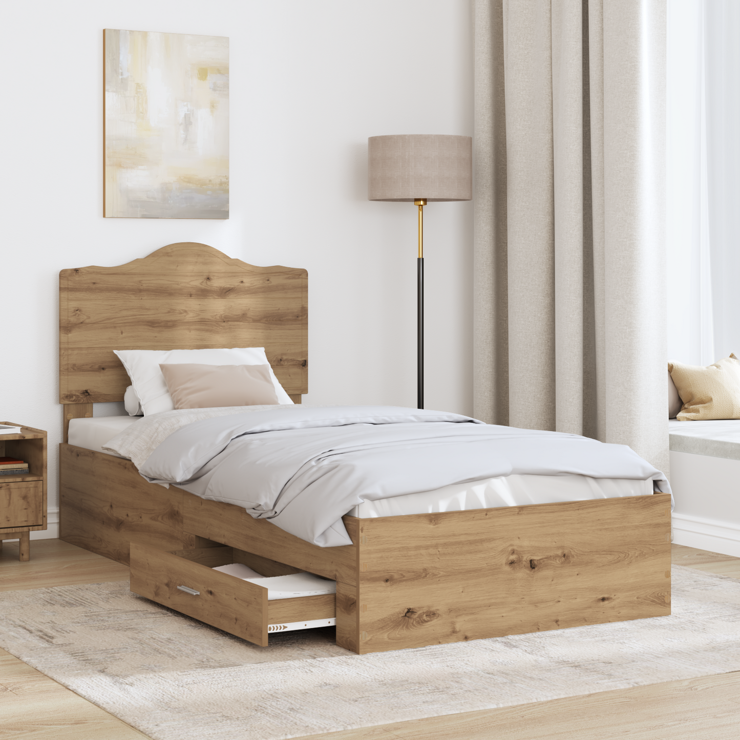 Bed Frame with Drawer Artisan Oak 90 x 200 cm Engineered Wood
