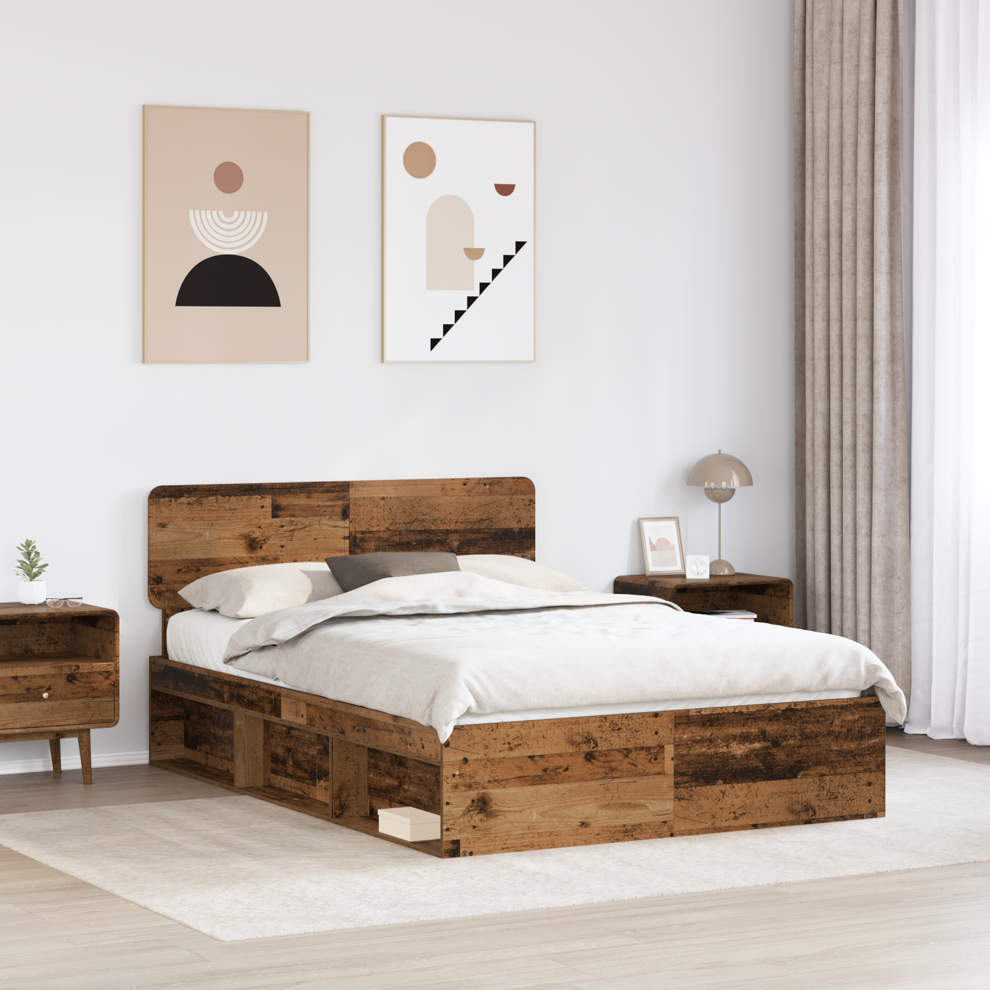Bed Frame with Headboard Old Wood 150 x 200 cm Solid Pine Wood