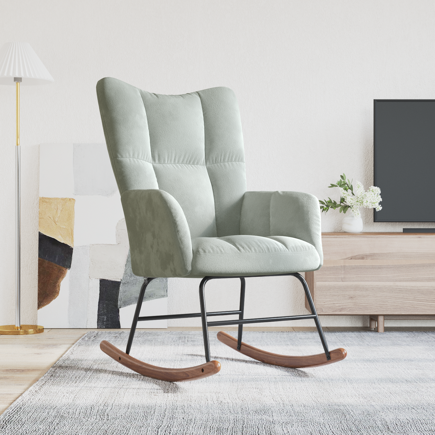 Rocking Chair Light Grey 78 x 61 x 98 cm Velvet