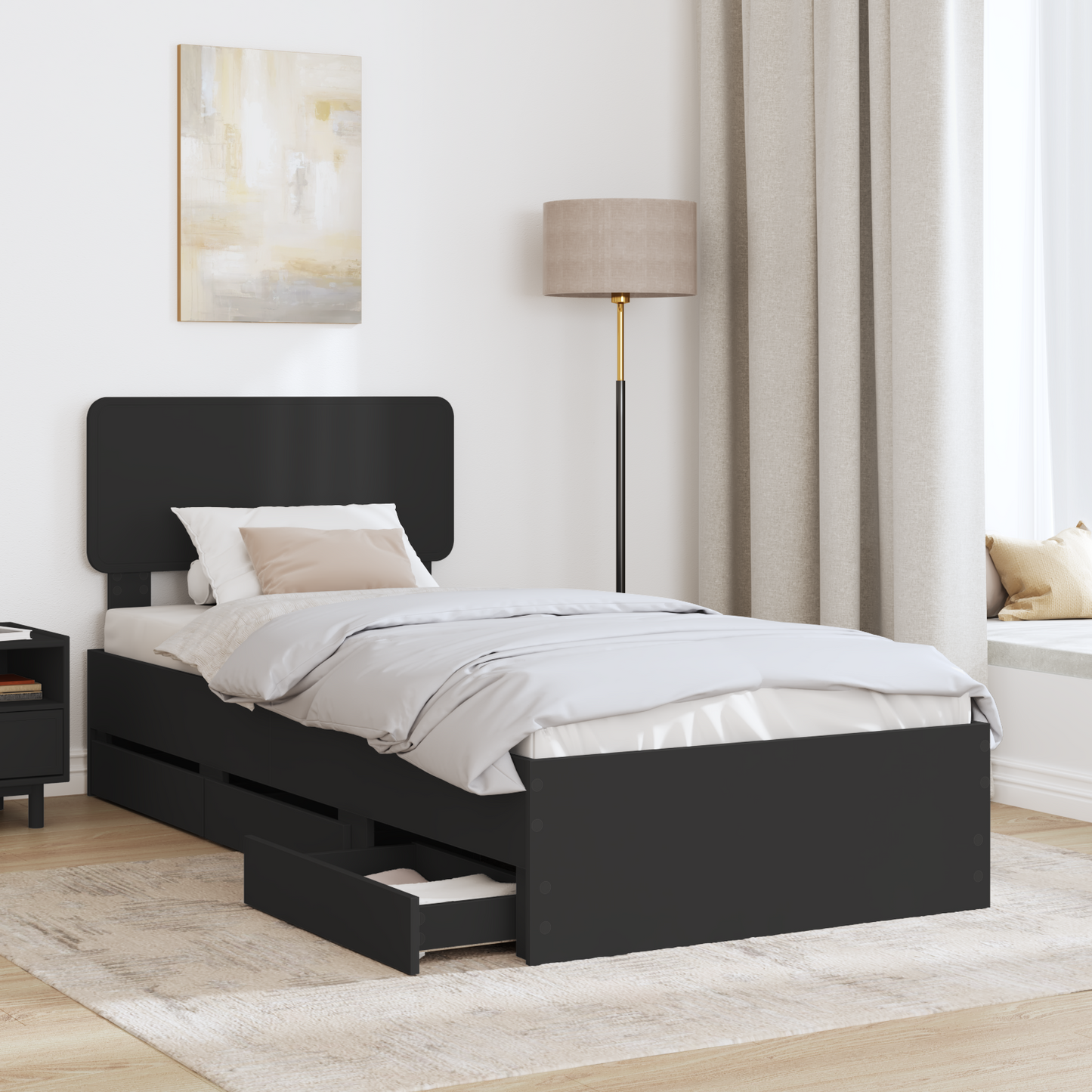 Bed Frame with Drawer Black 75 x 190 cm Engineered Wood