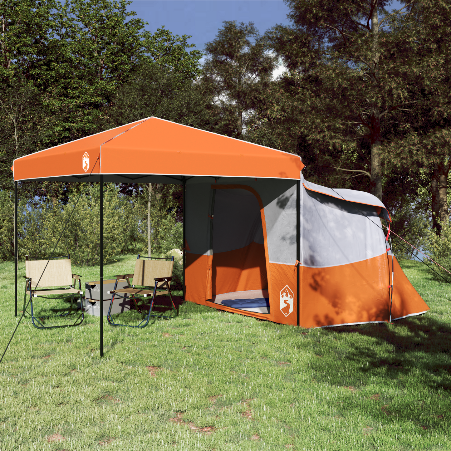 Camping Tent Set Folding 2 pcs Orange Taffeta and Fabric
