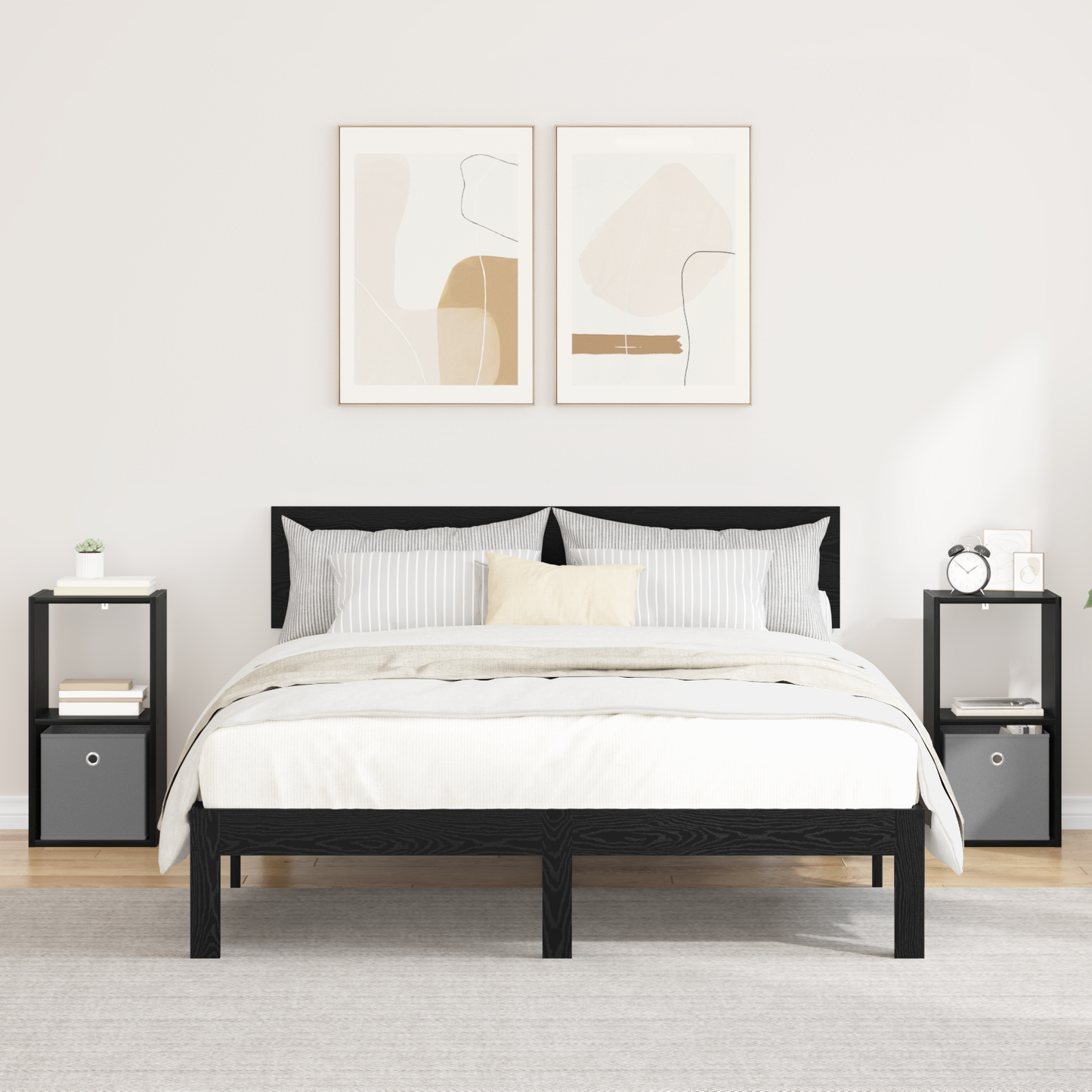 Bedside Table with Drawer 2 pcs Black Oak 30.5 x 27 x 59.5 cm