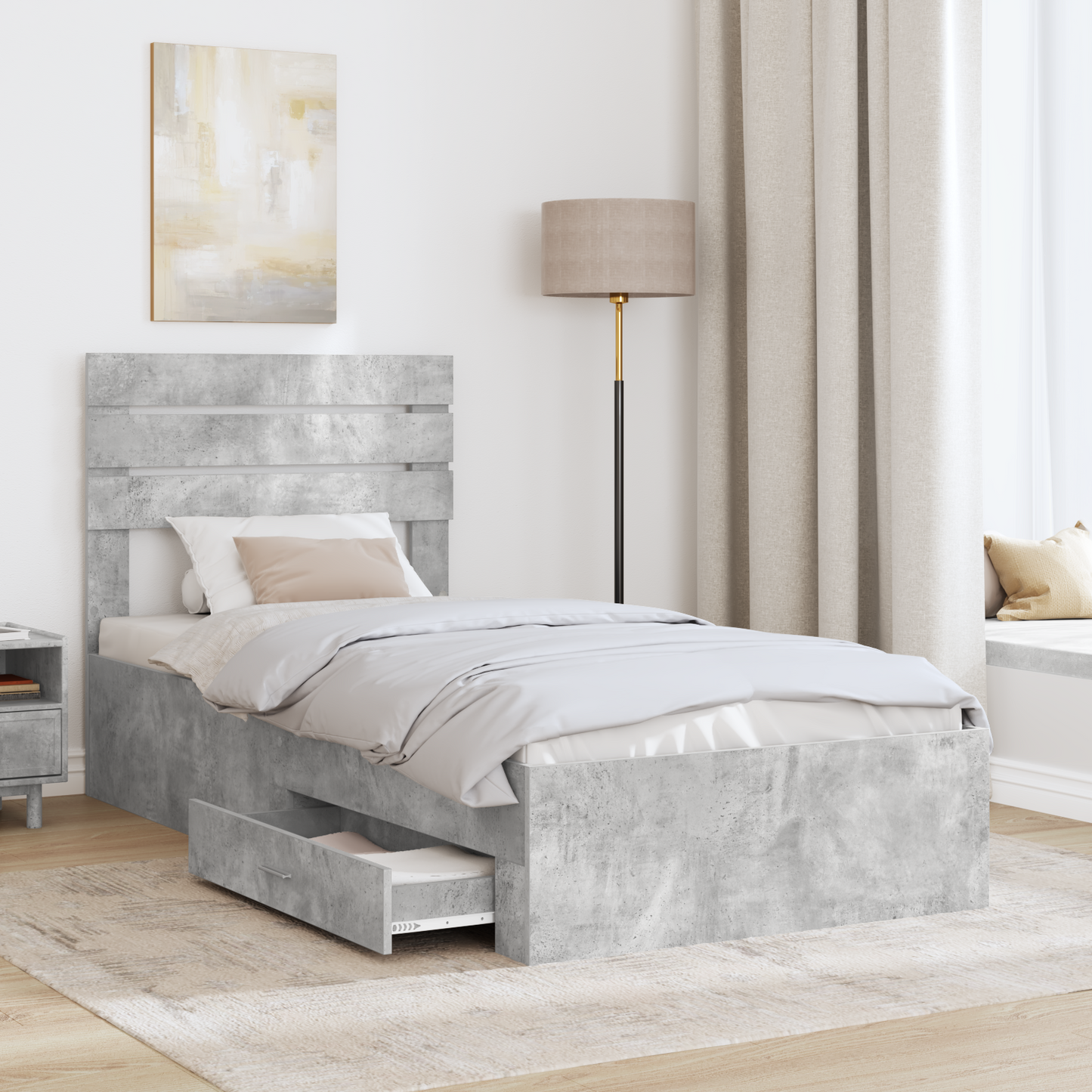 Bed Frame Concrete Grey and Silver 70 x 190 cm Engineered Wood