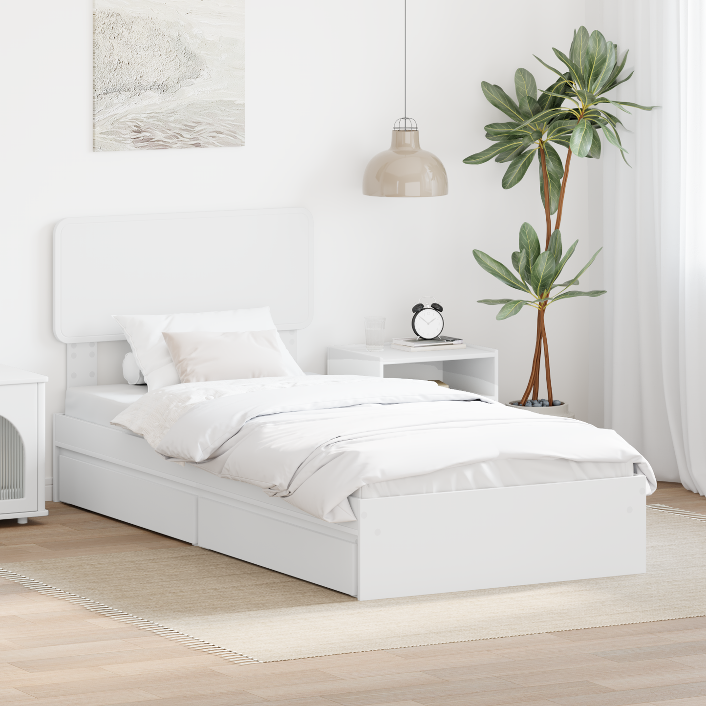 Storage Bed with Headboard White 90 x 200 cm Engineered Wood
