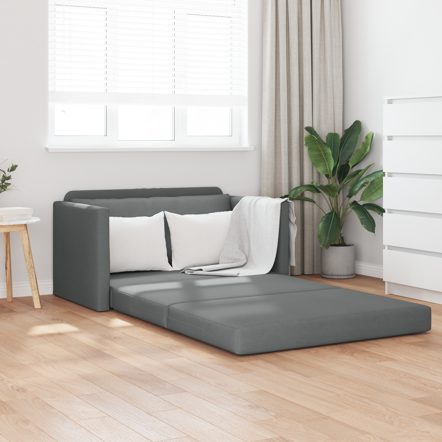 2-Seater Folding Sofa Bed Dark Grey 124 x 71 x 78 cm Fabric