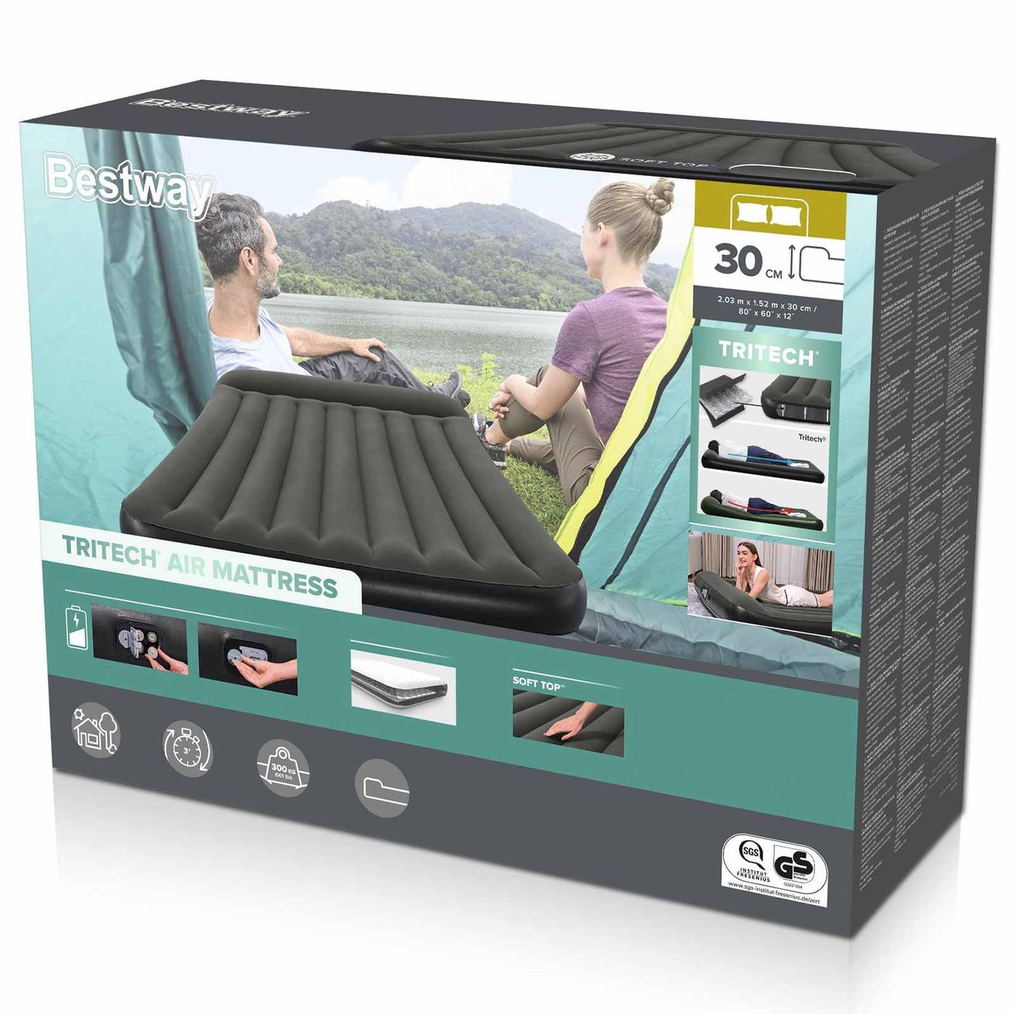 Air mattress 2-Person 203 x 152 x 22 cm Black