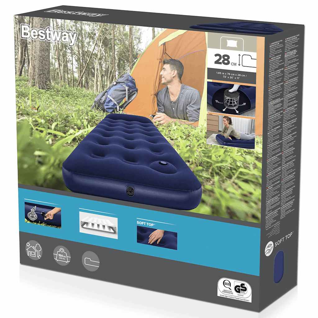 Inflatable Flocked Airbed with Built-in Foot Pump 185 x 76 x 28 cm