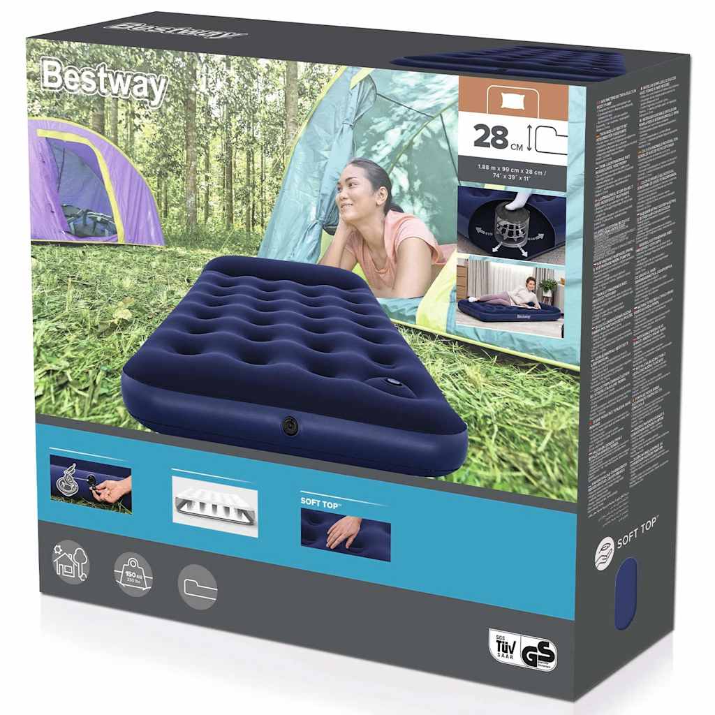 Inflatable Flocked Airbed with Built-in Foot Pump 188 x 99 x 28 cm