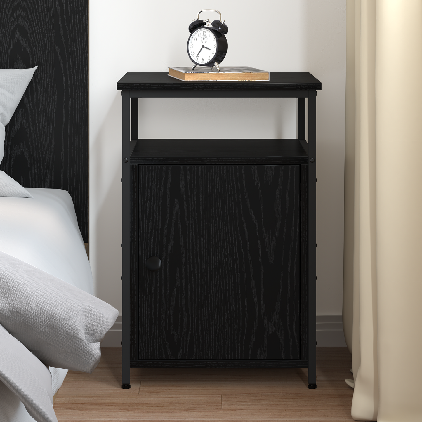 Bedside Cabinet with Drawer Black oak Engineered Wood
