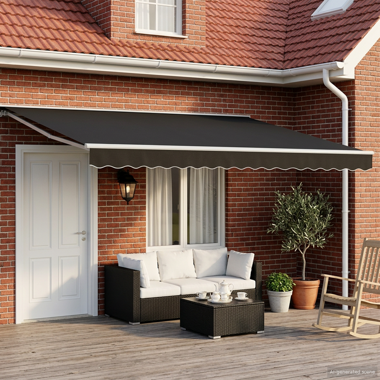 Manual Awning Frame with LEDs Black and White 4 x 3 m