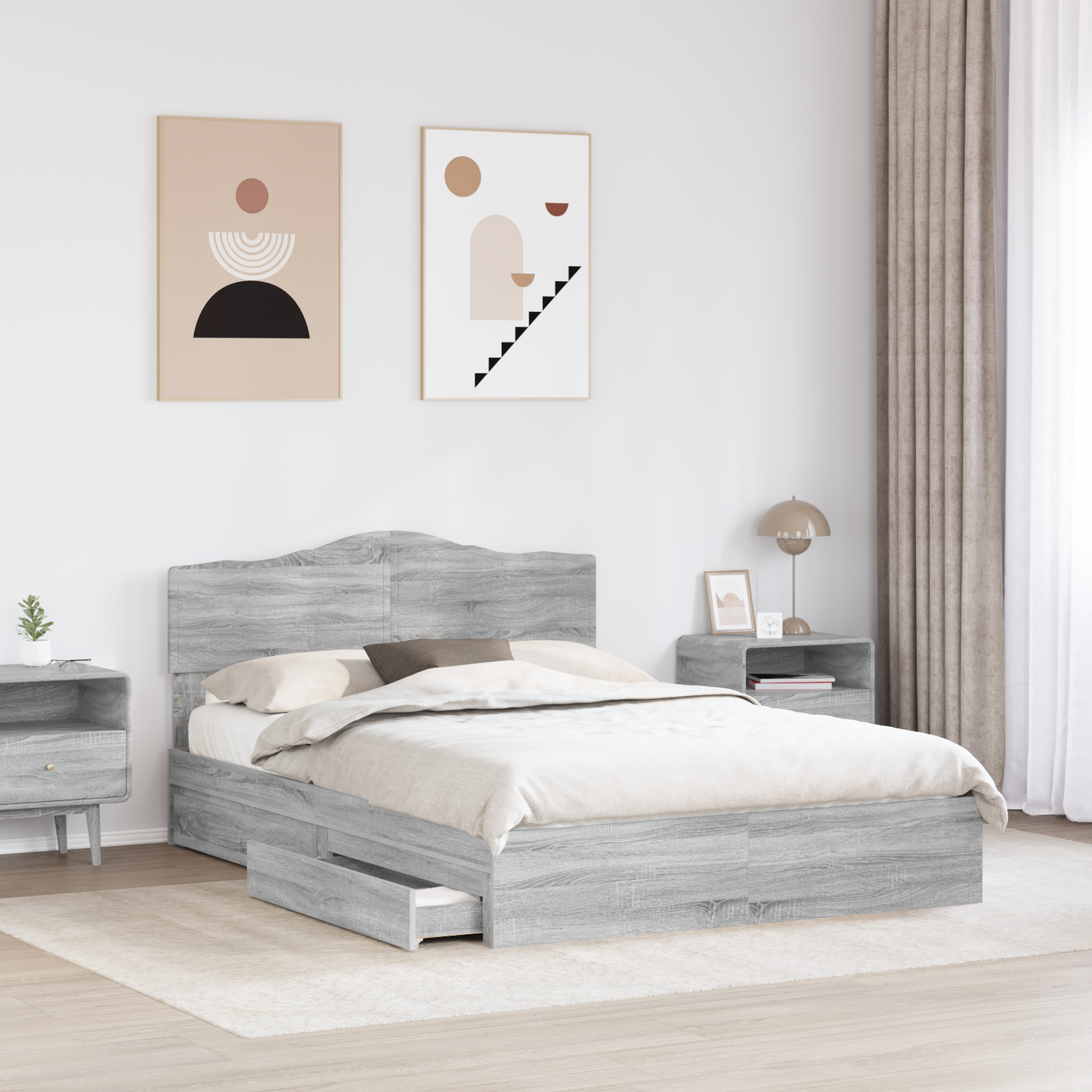 Storage Bed Grey Sonoma 160 x 200 cm Engineered Wood
