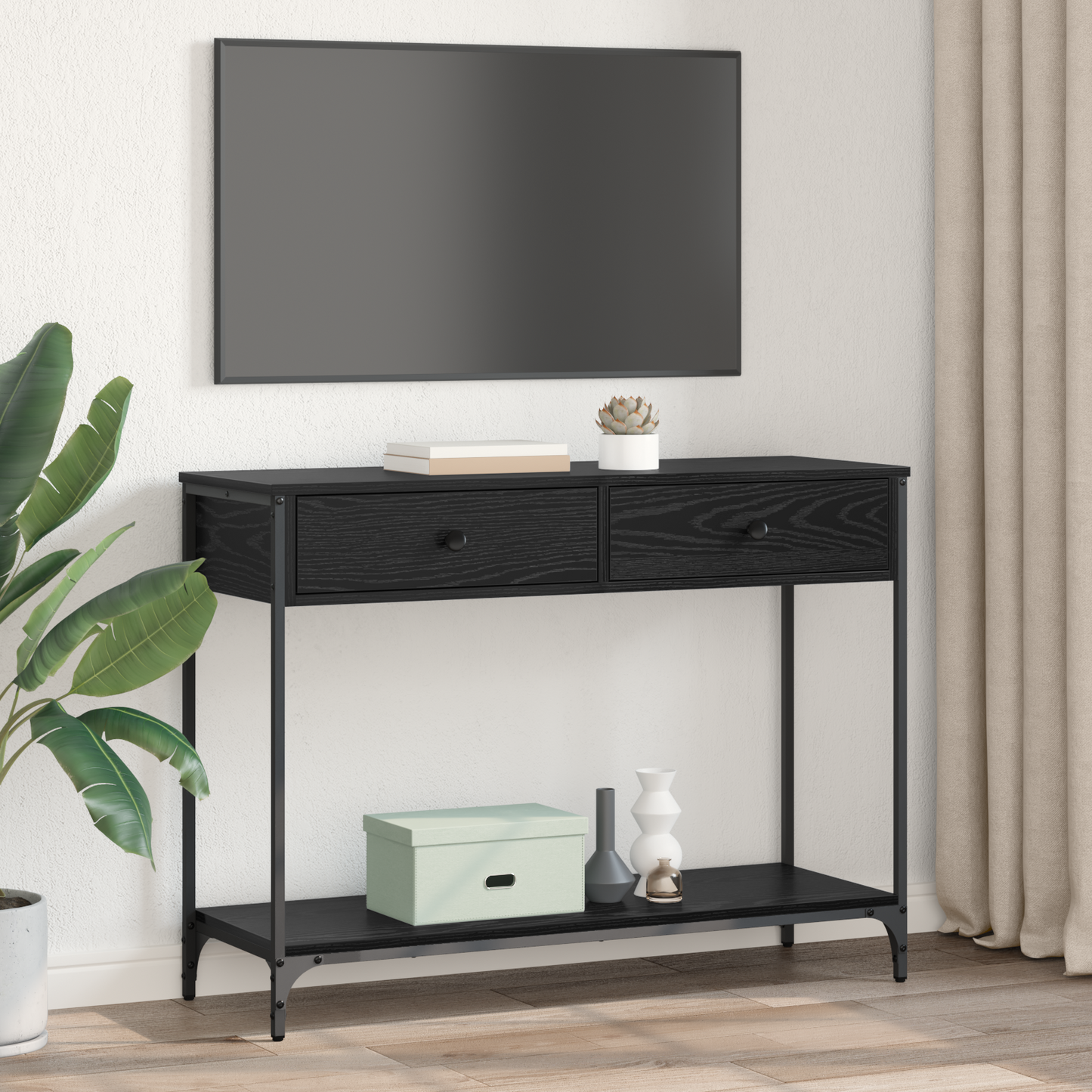 Console Table Black Oak 100 x 34.5 x 75 cm Engineered Wood