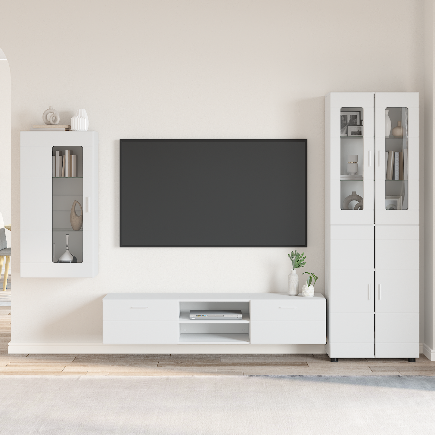 TV Cabinet Set with Drawer FLORIN 3 pcs White Engineered Wood